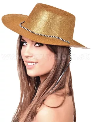 Klobúk - kovboj - WESTERN GLITTER - zlatý, trblietavý, plast