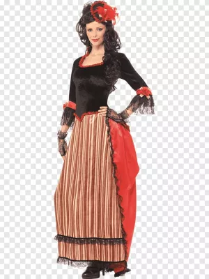 Kostým - WESTERN SALOON LADY - čierno červený s bordovo béžovou sukňou