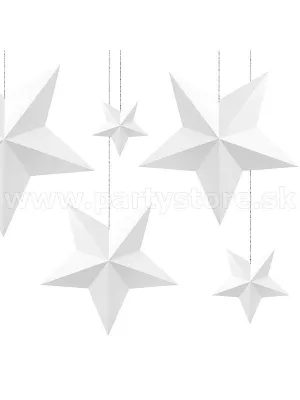 Dekorácie na zavesenie - HVIEZDY - biele, 6 ks, kartónový papier