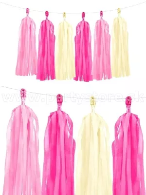 Girlanda - STRAPCE - PARTY MIX - ružovo krémová, 12 strapcov