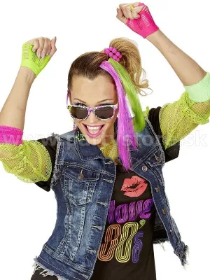80s súprava 6 dielna - NEON GIRL - okuliare, náušnice, rukavičky