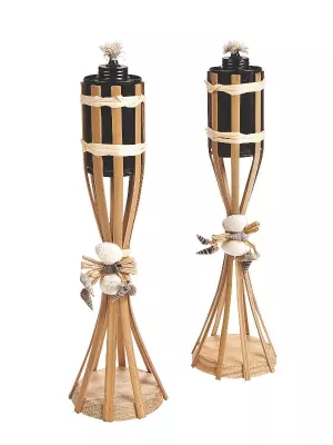 Pochodeň stolová - TIKI POLYNESIAN - 2 ks, bambusové drevo + mušle