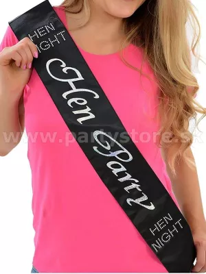 Šerpa - HEN PARTY - LUX DIAMANTE - čierna s kameňmi, saténová