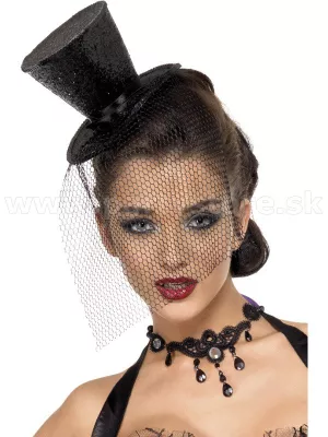 Cylinder - JEANNE SIMMONS - flitrovaný so závojom, čierny