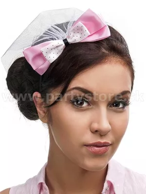 Čelenka - RETRO 2 MAŠĽA - ružová s bielym tylovým závojom