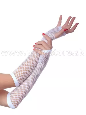 Rukavičky sieťované - 80s LIKE a VIRGIN - biele bez prstov, 28 cm, dámske