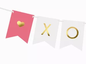 Banner - Xo Xo - ružovo - zlato - biely, 95 x 15 cm, kartón. pap