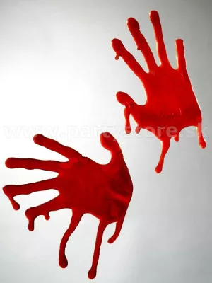 Dekorácia na lepenie - KRVAVÉ DLANE - 2 ks želé nálepky 24 x 13 cm