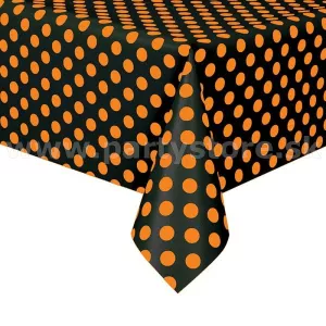 Obrus - RETRO BODKY - čierny s oranžovými bodkami, 137 x 274 cm, fólia