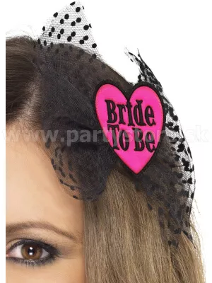 Ozdoba do vlasov štipec - BRIDE TO BE - ružovo čierne srdiečko