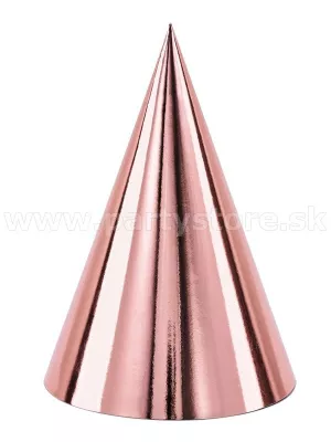 Klobúčiky - METALLIC - výška 16 cm, ružovo zlaté, 6 ks, papier