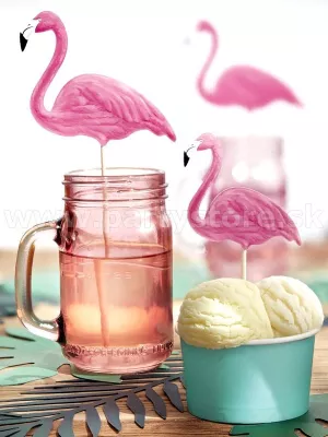 Dekorácia - ozdoba - ALOHA - PLAMENIAK - ružová, 6 ks, papier