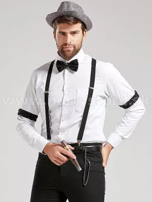 1920s súprava 4 dielna - GREAT GATSBY - šedý klobúk, traky, motýlik, cigár