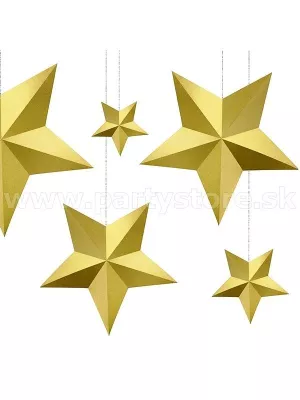 Dekorácie na zavesenie - HVIEZDY - zlaté, 6 ks, kartónový papier