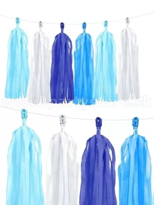 Girlanda - STRAPCE - PARTY MIX - bielo modrá, 12 strapcov, papier