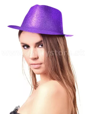 Klobúk - GANGSTER GLITTER - fialový, trblietavý, plast