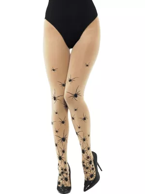 Pančuchy nepriehľadné - PAVÚKY- telové s čiernymi pavúkmi