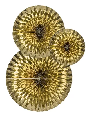 Dekorácie na zavesenie - ROZETY - GOLD -zrkadlovo zlaté, bal. 3 ks, papier