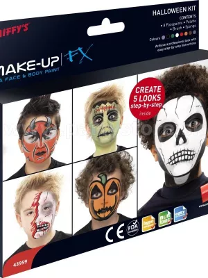 Farby na telo a tvár - HALLOWEEN - súprava 8 farieb + štetec + hubka