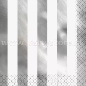 Obrúsky - RETRO PRUHY - bielo - strieborné, 33 x 33 cm, bal. 16