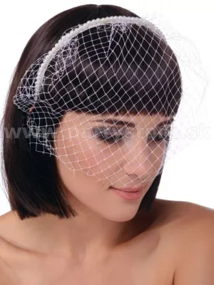 Čelenka - ROMANTIC LADY - biela s perlami a závojom