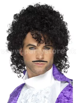 Parochňa - 80s PURPLE RAIN - čierna kučeravá s fúzikmi, pánska