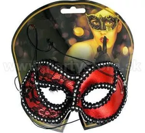 Maska škraboška - SPANISH LACE - červená s čiernou čipkou dámska