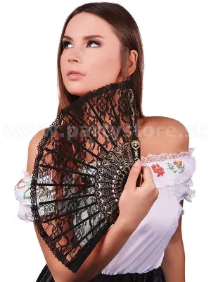 Vejár prenosný skladací - VINTAGE STYLE - čierny, čipkovaný
