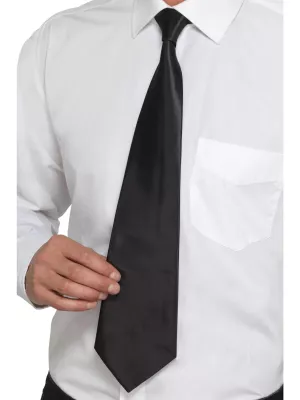 Viazanka kravata - WINDSOR SATIN ELASTIC - čierna, široká, satén