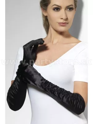 Rukavičky - TEMPTRESS - čierne, dlhé 46 cm, saténové, dámske