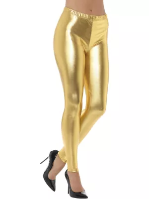 Legíny - 80s METALLIC DISCO - zlaté, lesklé, elastické, dámske