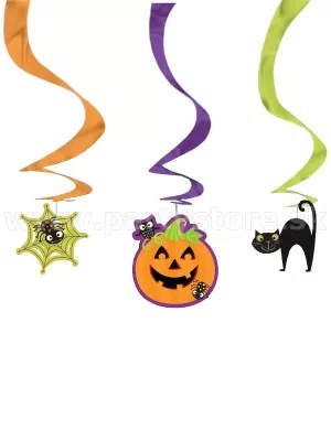 Špirály na zavesenie - HAPPY HALLOWEEN - 46 cm, fólia, 3 ks