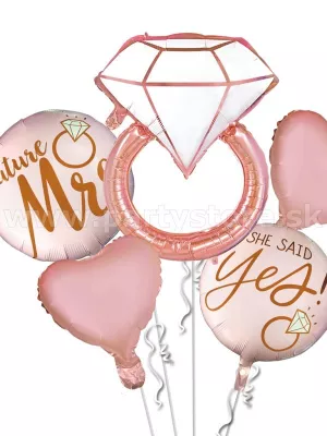 Balónová kytica - BUDÚCA PANI POVEDALA ÁNO ! ružovo zlatá, 5 ks