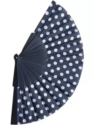 Vejár prenosný skladací - BODKOVANÝ - čierny s bielymi bodkami