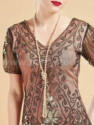 Náhrdelník perlový - 1920s CLASSY GIRL - šampaň sklenené perly