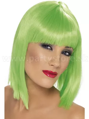 Parochňa - GLAM - neon zelená, krátka 37 cm s ofinou, dámska