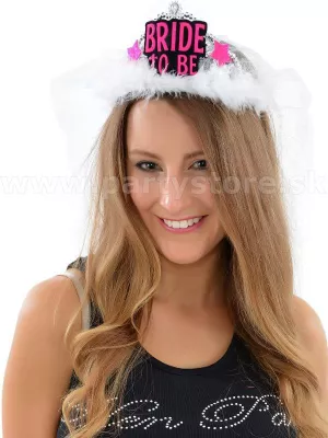 Čelenka - tiara - BRIDE TO BE - s extra dlhým závojom