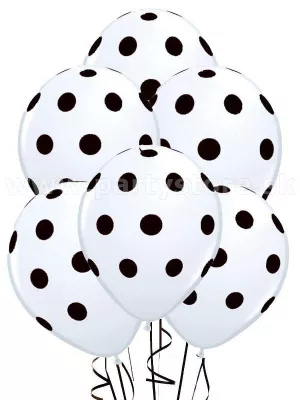 Balón pastel 30 cm - RETRO BODKY - biely s čiernymi bodkami, 1 kus, latex