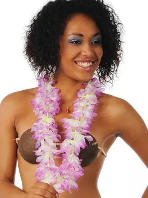 Veniec náhrdelník - HAWAII LUX - fialovo biely, tónovaný, dĺžka 100 cm
