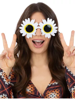 Okuliare - HIPPIE SEDMOKRÁSKA - bielo žlté s tmavými šošovkami