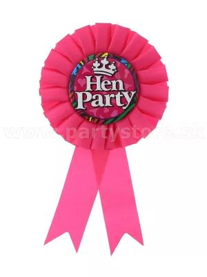 Odznak - ROYAL HEN PARTY - ružový s ružovou rozetou a stuhami