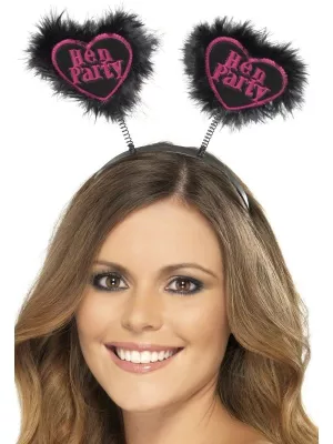 Čelenka - HEN PARTY - srdiečka na pružinkách s čiernym marabou