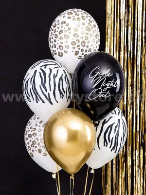 Balónová kytica 30 cm - GIRLS NIGHT - bielo čierno zlatá, 6 ks