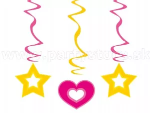 Špirály na zavesenie - STARS + HEART -  60 cm, ružové, fólia, 3 ks