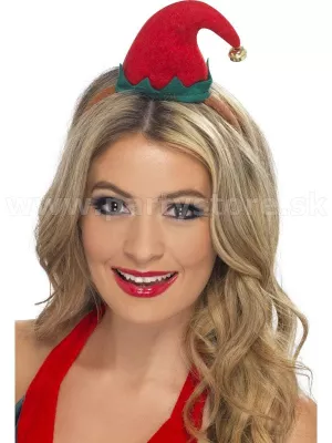 Čiapka mini - ELF ŠKRIATOK - červená s čelenkou a zvončekom plsť