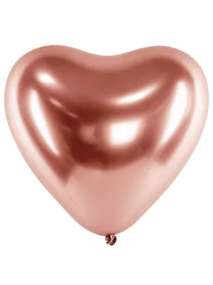 Balón chróm 30 cm - SRDCE - RUŽOVO ZLATÉ - SIMPLY FUN - 1 kus, latex
