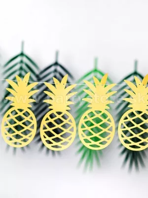 Girlanda - ALOHA - ANANÁSY - zlaté ananásy, 150 x 13 cm, papier