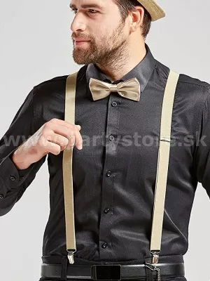 1920s súprava 2 dielna - GATSBY - béžové traky + motýlik, pánska