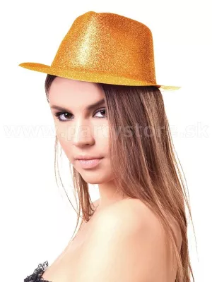 Klobúk - GANGSTER GLITTER - zlatý, trblietavý, plast