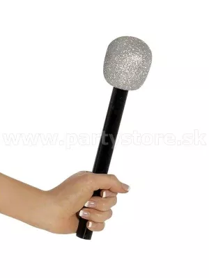 Mikrofón - ROCK AND POP - strieborný, trblietavý, 26 cm